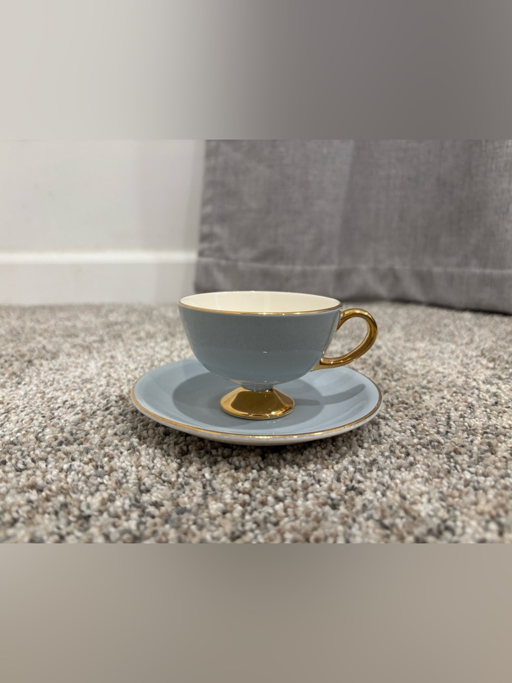 Egersund Norway Norsk Flint Gold and Pastel BlueCoffee Vintage 1950 Porcelain